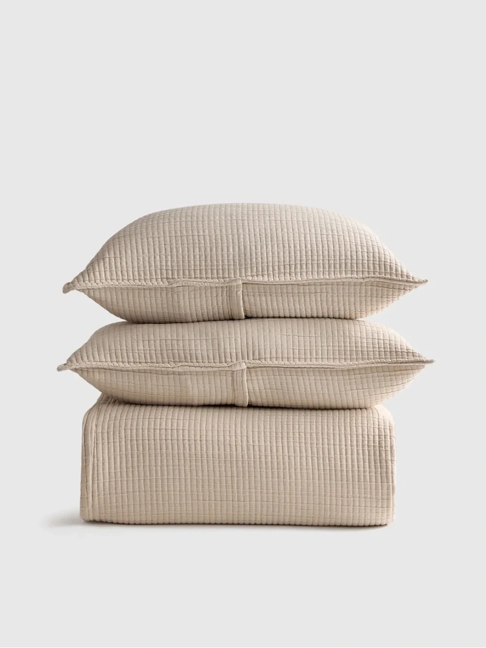 New Quince Organic Ribbed Cotton Coverlet Set King/CalKing MSRP $154 - Sand